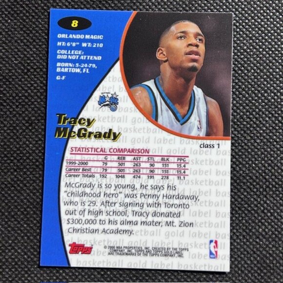 2000-01 Topps Gold Label Tracy McGrady Class 1 #8 Orlando Magic - Picture 2 of 2